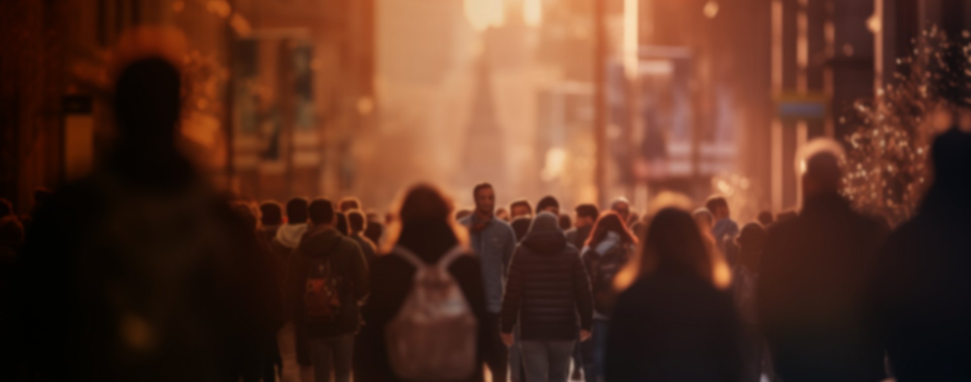 Personer promenerar i en solbelyst stadsmiljö.