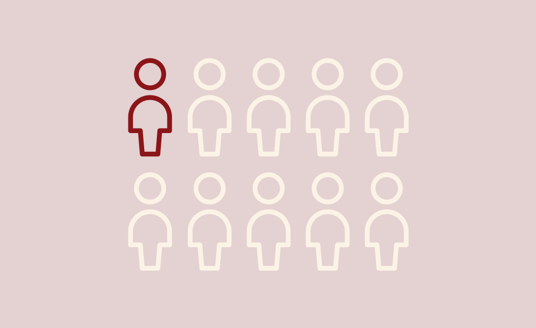 Illustration av tio personer varav en är markerad med rött.